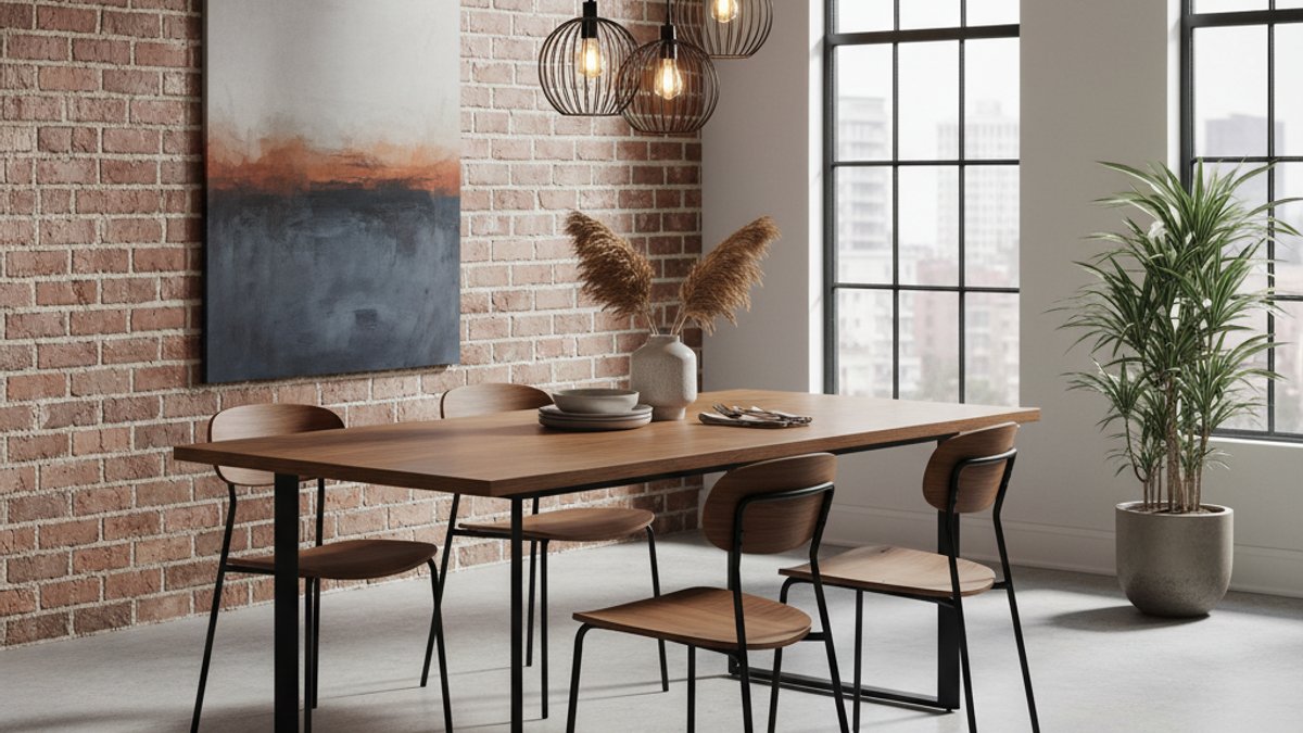 Bàn Ăn Gỗ Chân Kim Loại Đen, Ghế Gỗ Kim Loại