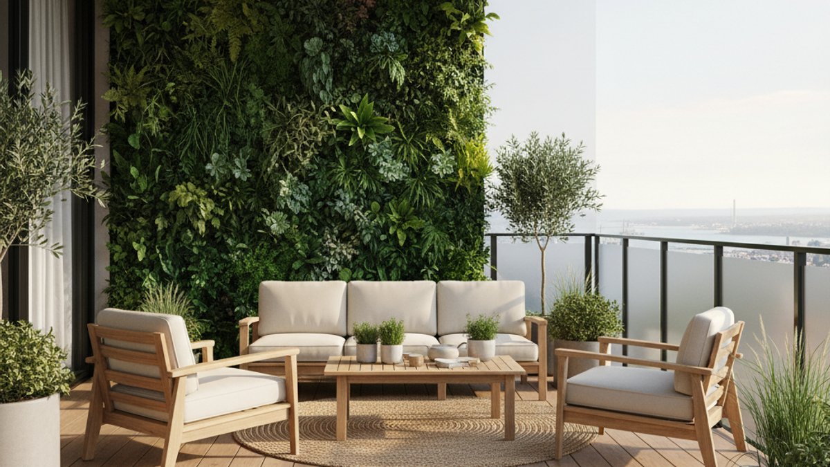 Ban Công Lát Gỗ Wpc, Vườn Đứng, Cây Xanh