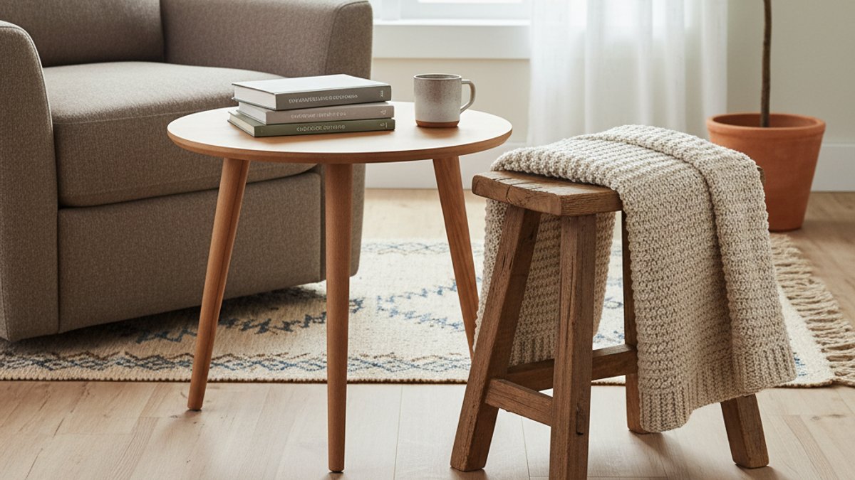 Bàn Trà Nhỏ Và Đôn Gỗ Trang Trí Phòng Khách