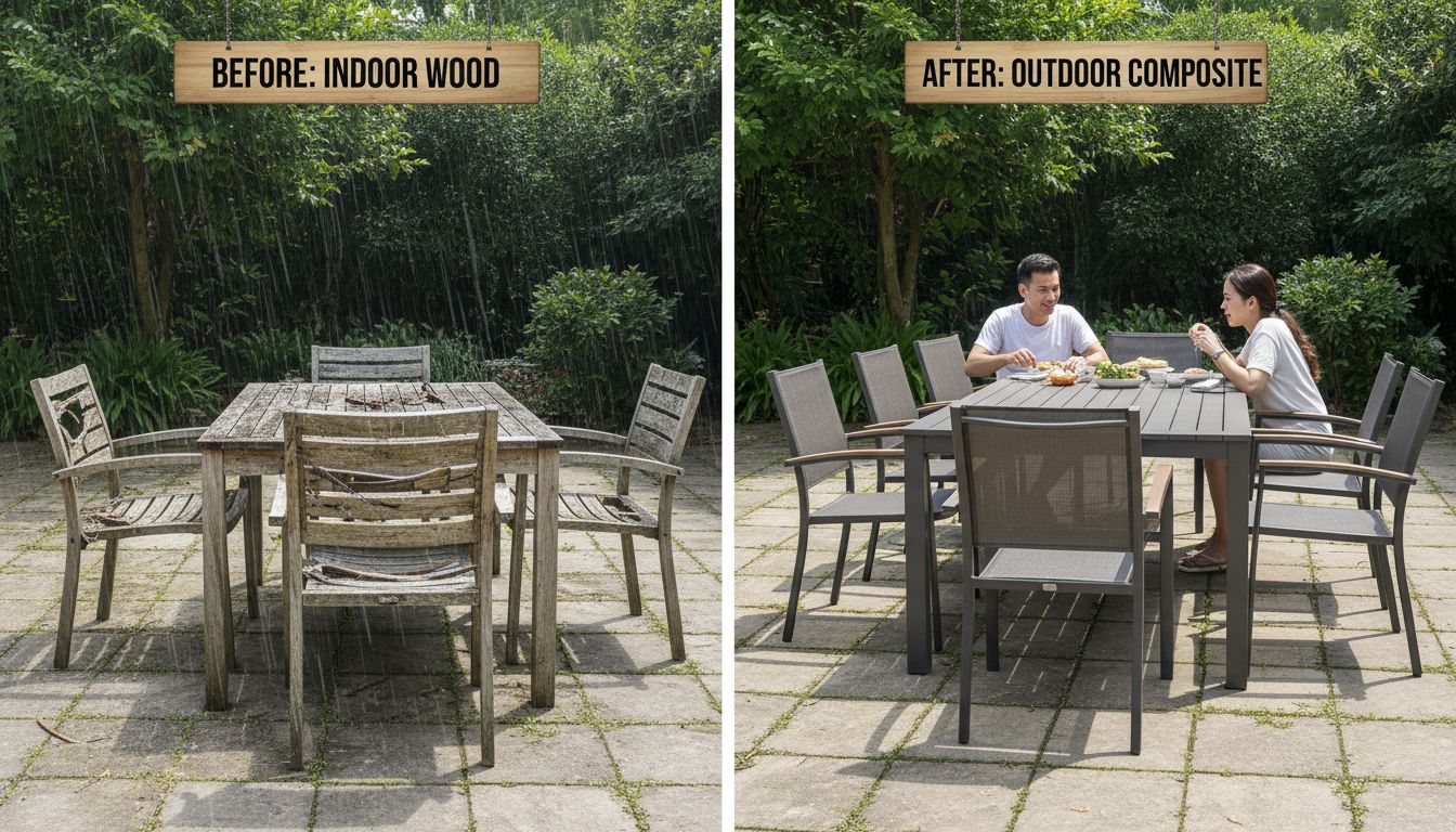 Đừng 'Ném Tiền Qua Cửa Sổ': Bí Quyết Chọn Bàn Ghế Ngoài Trời Bền Đẹp Bất Chấp Nắng Mưa Đừng 'Ném Tiền Qua Cửa Sổ': Bí Quyết Chọn Bàn Ghế Ngoài Trời Bền Đẹp Bất Chấp Nắng Mưa - Minh Họa 1