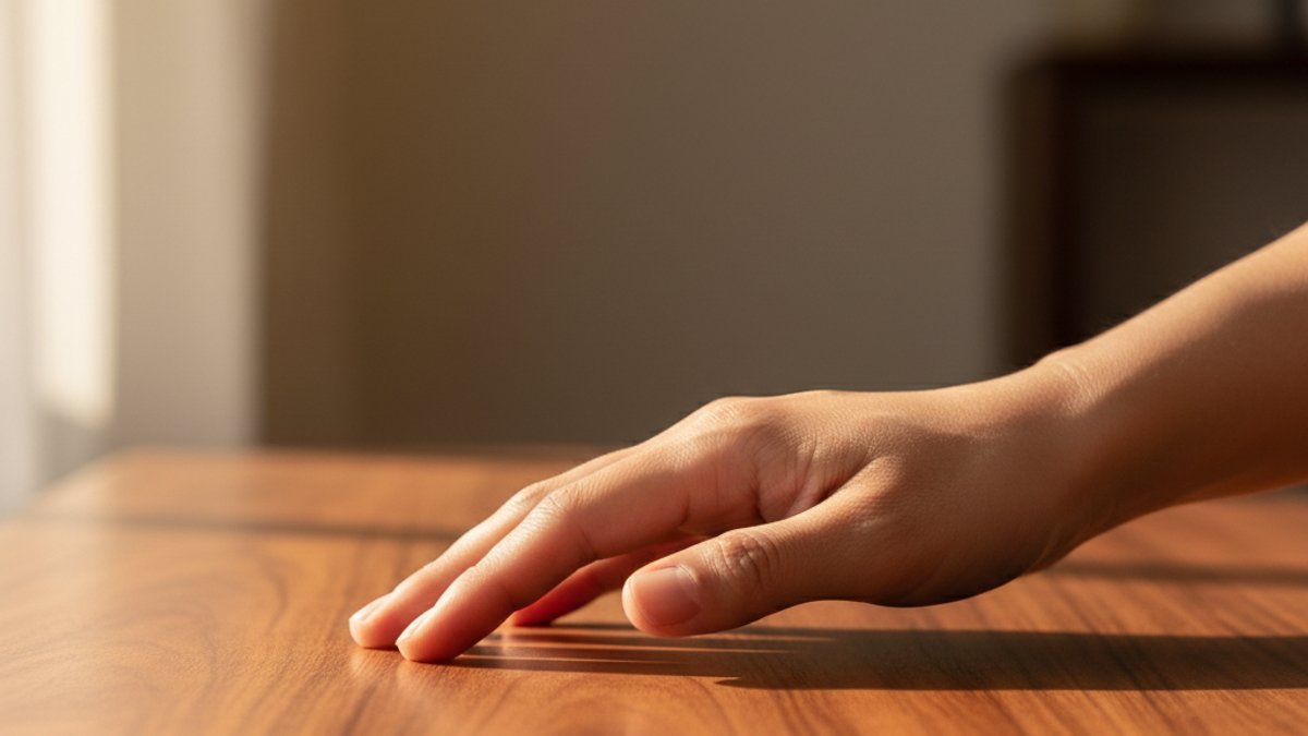 Bàn Tay Chạm Vào Bề Mặt Gỗ Tự Nhiên Mịn Màng