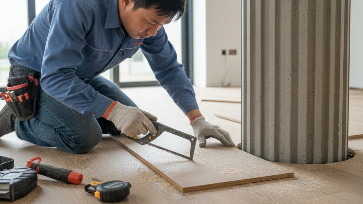 Kỹ Thuật Thi Công Sàn Gỗ Chuyên Biệt Cho Không Gian Kiến Trúc Phức Tạp: Từ Bo Cong Đến Cầu Thang Xoắn Ốc Thợ Cắt Sàn Gỗ Cột Tròn