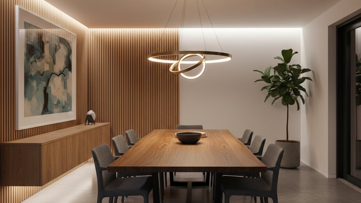 Nghệ Thuật Chiếu Sáng Nội Thất Gỗ: Tôn Lên Vẻ Đẹp Vân Gỗ Và Tạo Không Gian Sang Trọng Bàn Ăn Gỗ Được Chiếu Sáng Tập Trung Và Ấm Áp