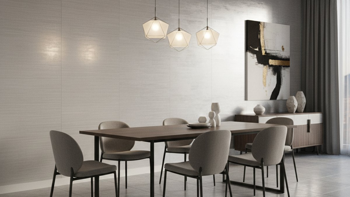 Phòng Ăn Sang Trọng Với Giấy Dán Tường Hiệu Ứng Metallic