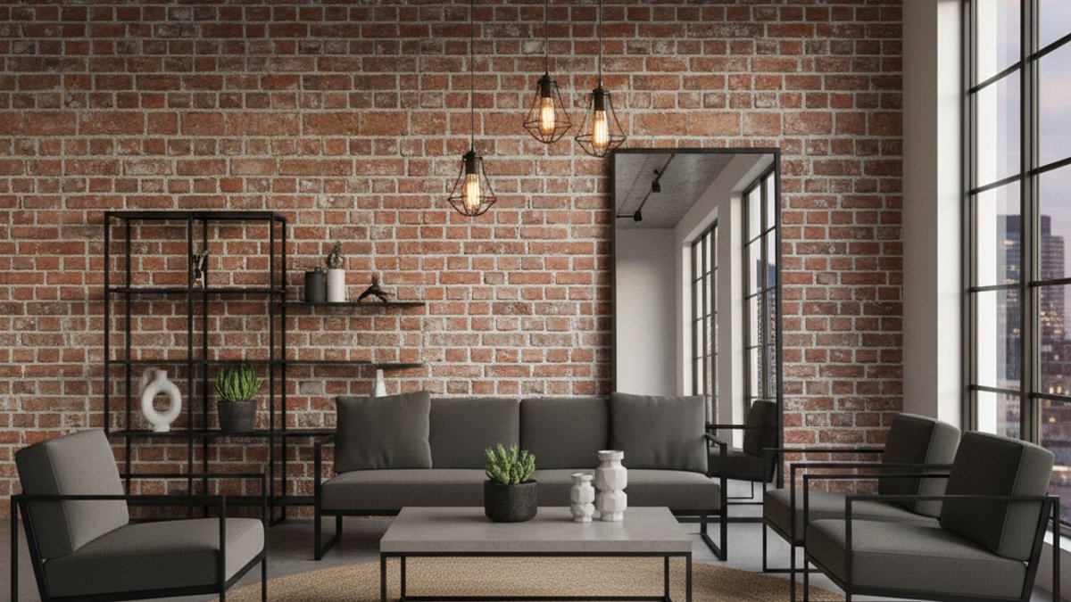 Giấy Dán Tường Giả Gạch Phòng Khách Phong Cách Công Nghiệp