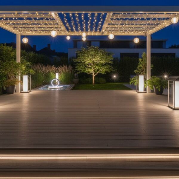 Hô Biến Sân Vườn Đêm Lung Linh: 7+ Ý Tưởng Đèn LED Cho Sàn Gỗ Nhựa và Giàn Pergola