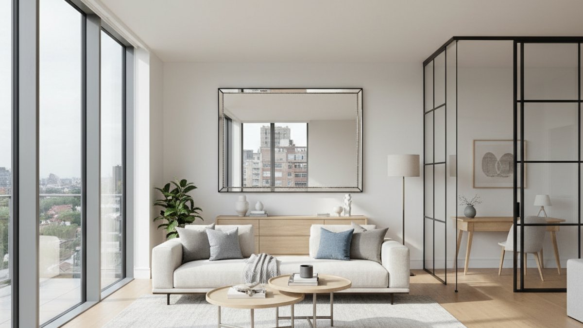 Nội Thất Gỗ Sáng Kết Hợp Gương Kính Tăng Cường Ánh Sáng