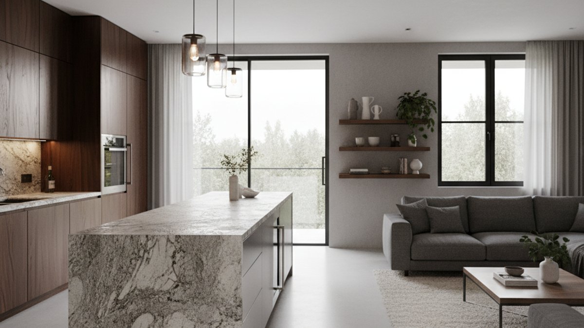 Nội Thất Gỗ Kết Hợp Hài Hòa Với Đá Tự Nhiên Và Kim Loại