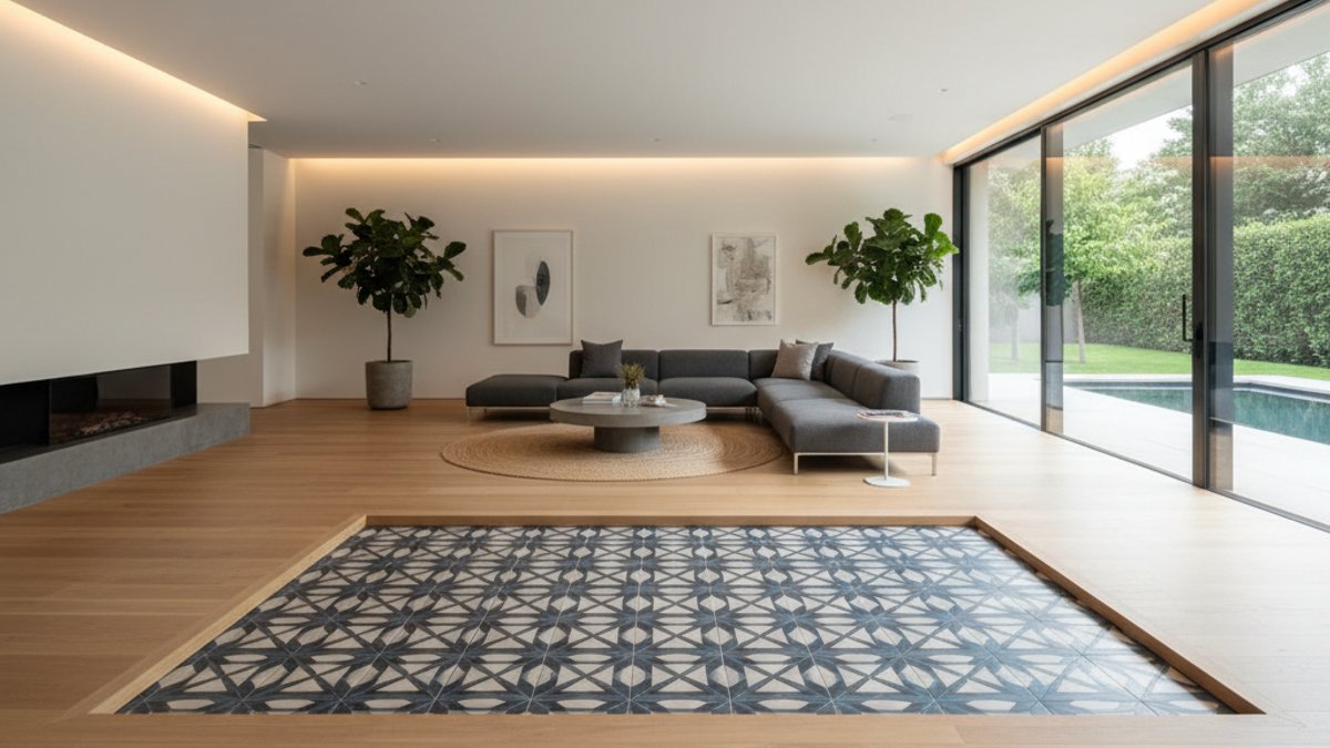 Nâng Tầm Không Gian Cũ: Bí Quyết Phối Hợp Sàn Gỗ Trong Cải Tạo Phòng Khách Kết Hợp Sàn Gỗ Và Gạch Đá