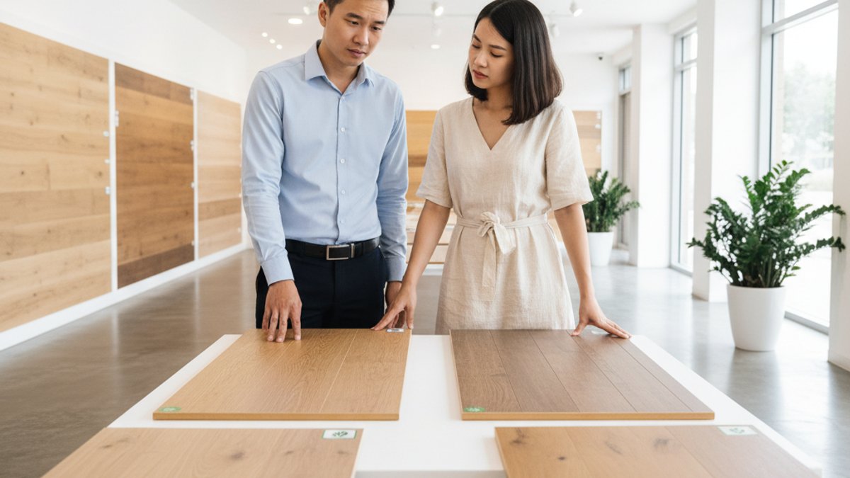 Cặp Đôi Việt Nam Xem Mẫu Sàn Gỗ