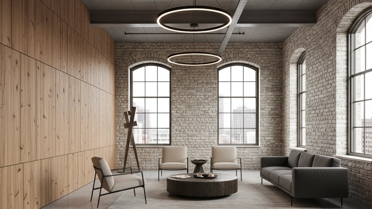 Sàn Bê Tông Trần Và Tường Ốp Gỗ