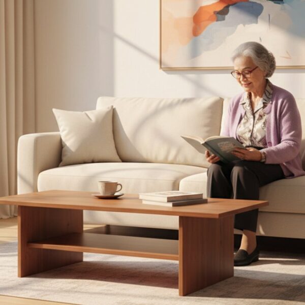 Phòng khách hiện đại với sàn gỗ chống trượt cho người cao tuổi