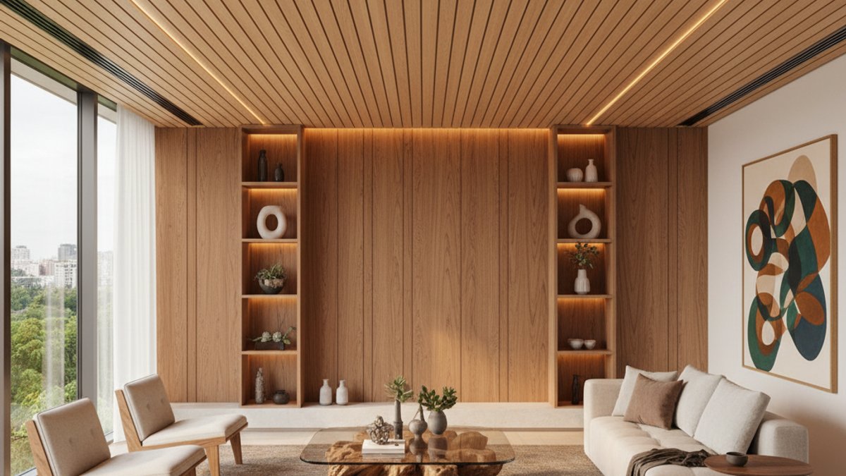 Vua Gỗ: Ứng Dụng Gỗ Sáng Tạo Nâng Tầm Không Gian Sống Ngoài Sàn &Amp; Tường Truyền Thống Không Gian Sống Hiện Đại Sử Dụng Gỗ Ốp Trần, Kệ Gỗ Và Bàn Gỗ