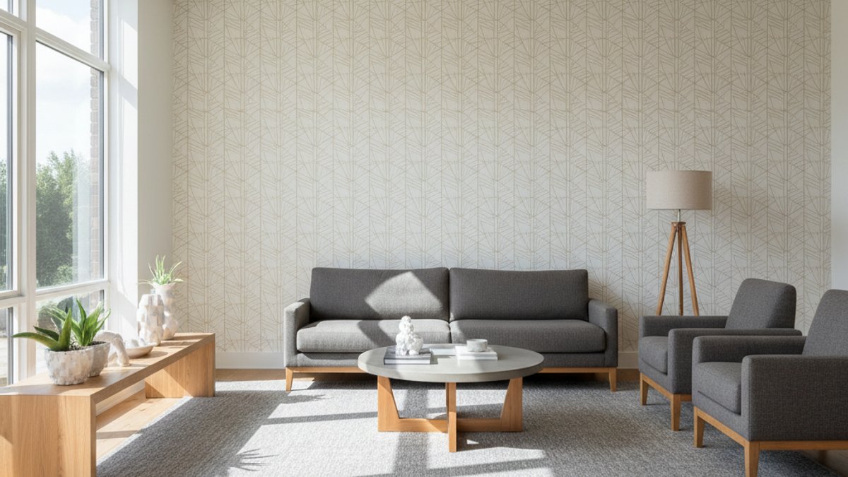 Phòng Khách Hiện Đại, Giấy Dán Tường, Sàn Gỗ, Nội Thất Gỗ