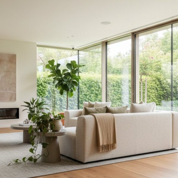 Sàn gỗ tự nhiên phòng khách hiện đại, sang trọng