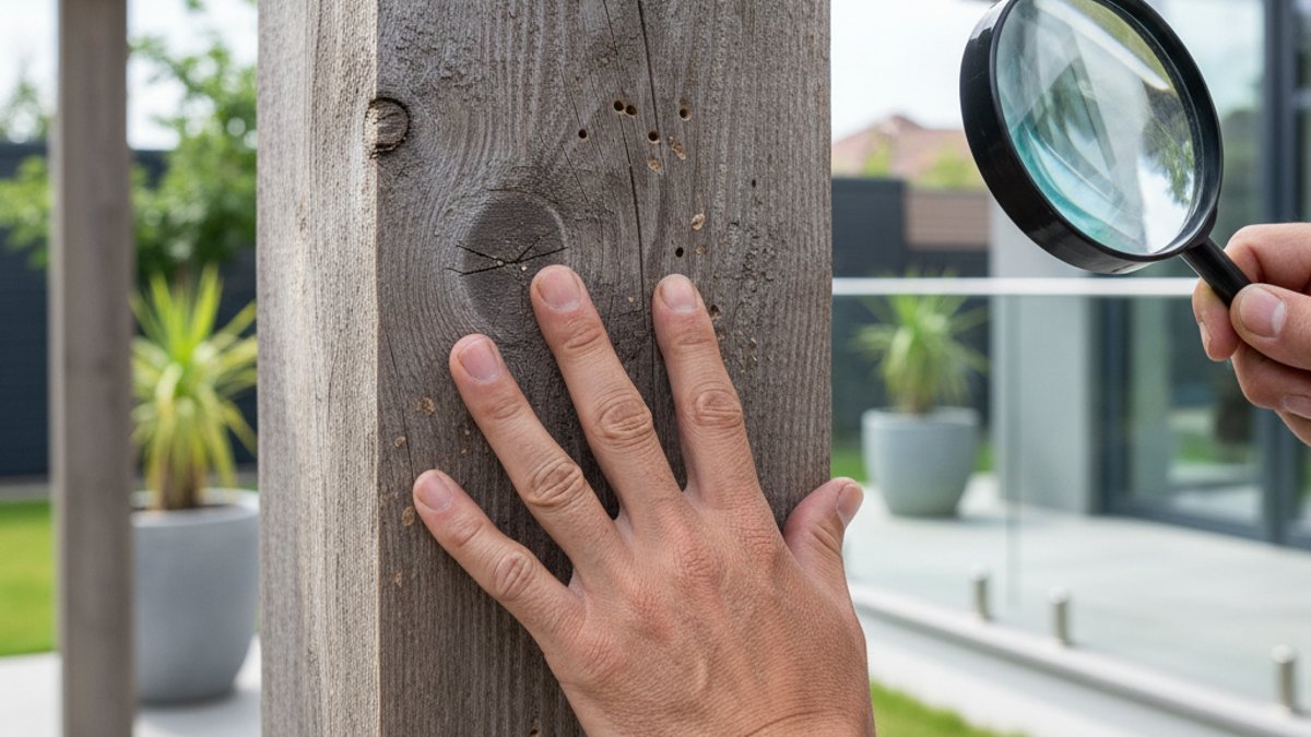 Bí Quyết Chăm Sóc Gỗ Ngoài Trời Chuyên Sâu: Bảo Vệ Sàn Decking, Pergola Bền Đẹp Cùng Vua Gỗ Người Đang Kiểm Tra Tình Trạng Gỗ Ngoài Trời