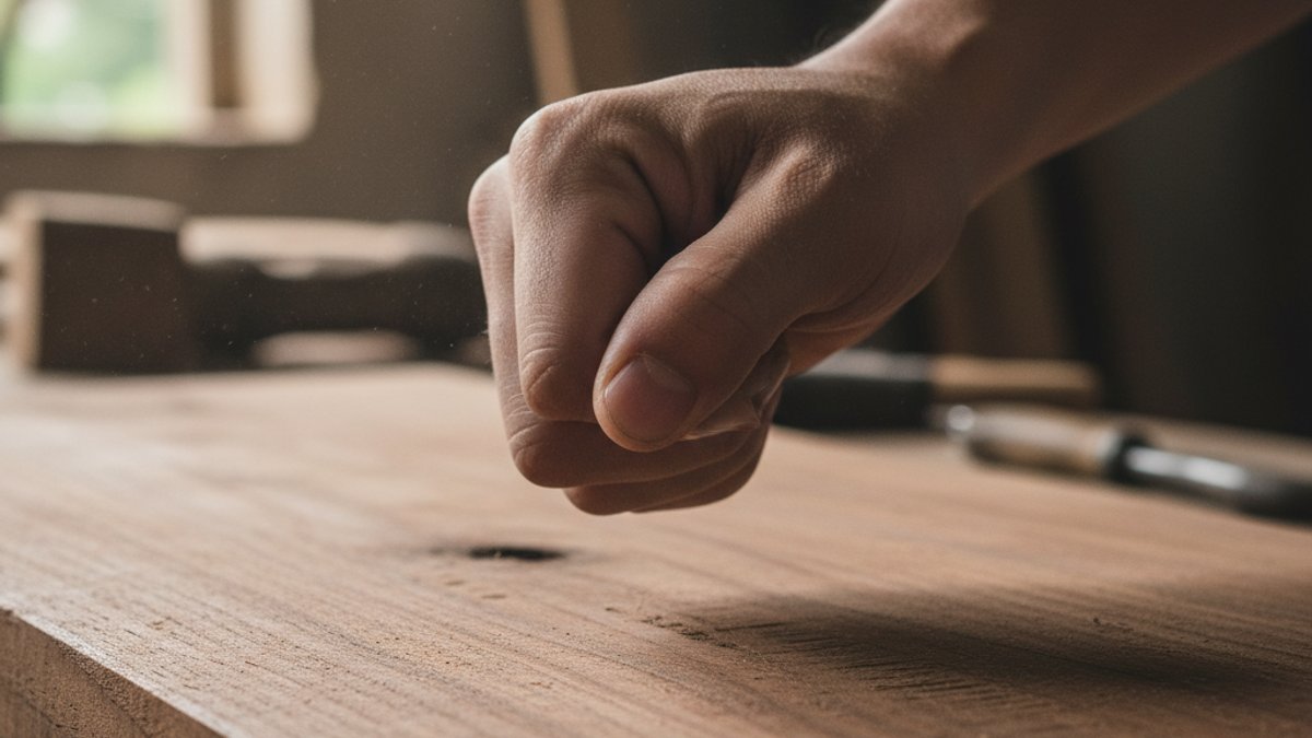 Bàn Tay Gõ Vào Tấm Gỗ Để Kiểm Tra