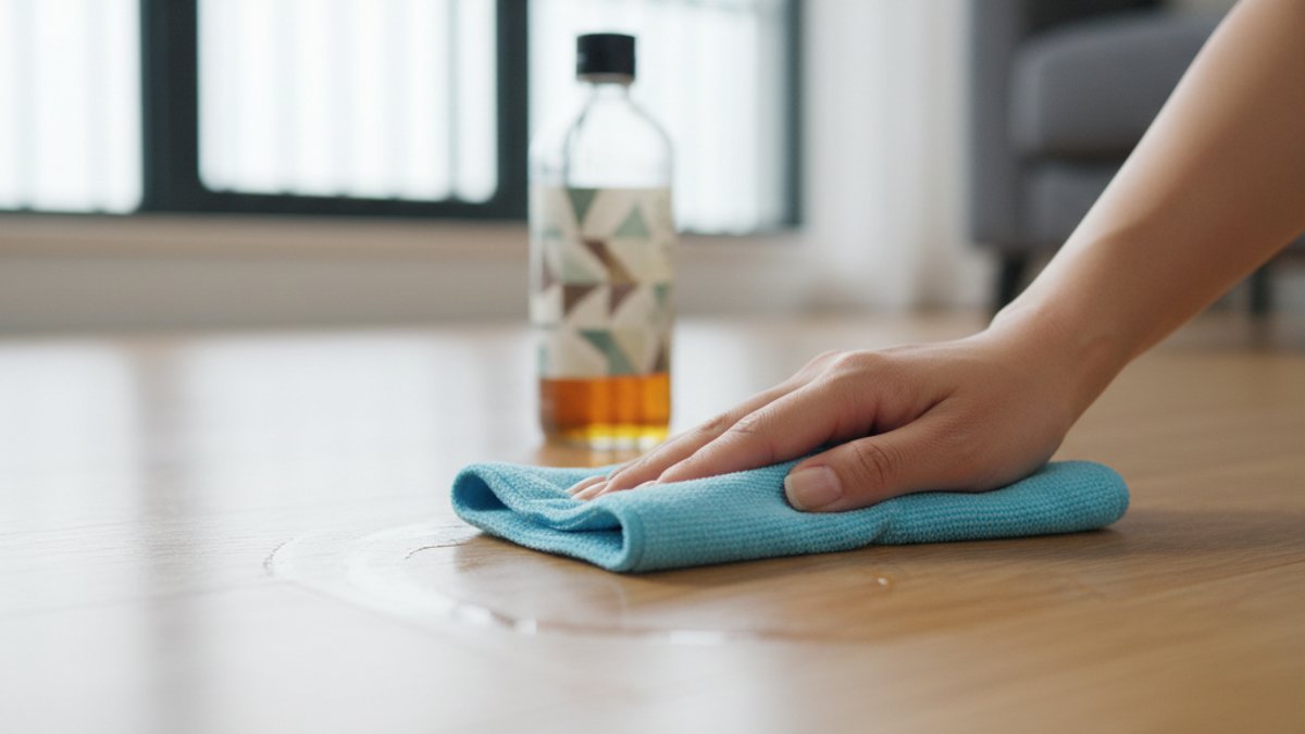 Lau Sàn Gỗ Bằng Khăn Ẩm Và Dung Dịch Vệ Sinh Gỗ
