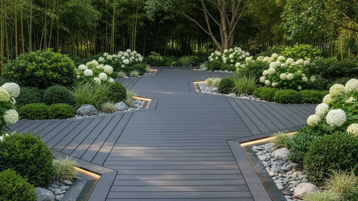 Lối Đi Gỗ Nhựa Wpc Màu Xám Trong Sân Vườn
