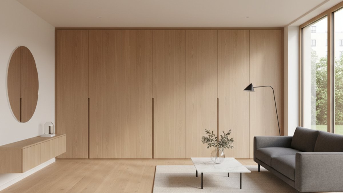 Không Gian Tối Giản Với Sàn Gỗ Đơn Sắc Và Nội Thất Gỗ Tích Hợp