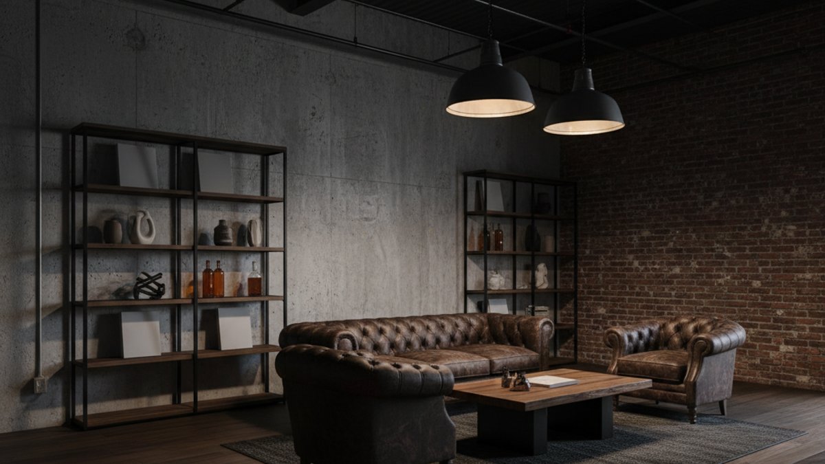 Sàn Gỗ Màu Tối Kết Hợp Tường Bê Tông Phong Cách Industrial