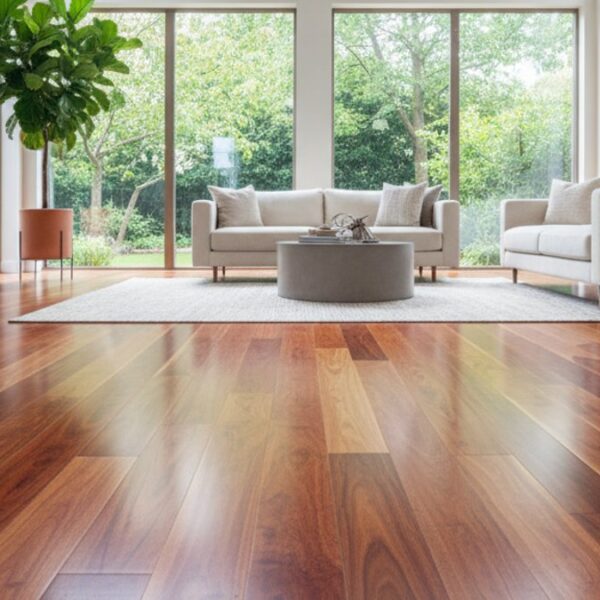 Không gian phòng khách hiện đại với sàn gỗ ấm cúng