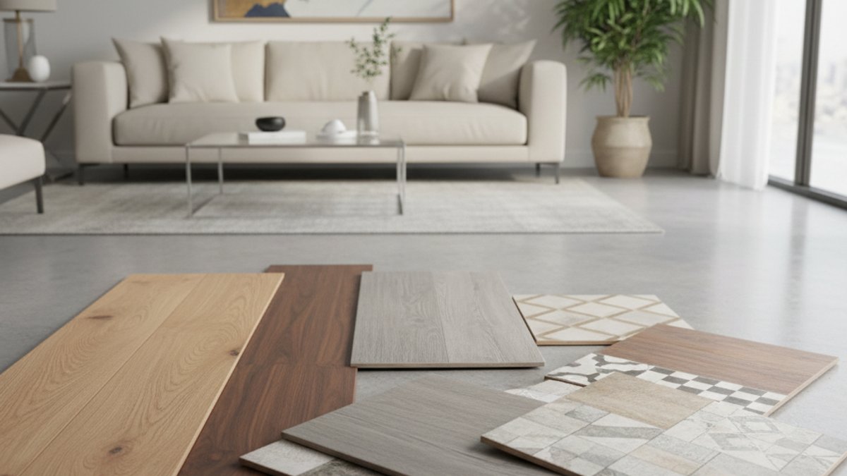 Phòng Khách Hiện Đại Trưng Bày Các Mẫu Sàn Gỗ Tự Nhiên, Công Nghiệp Và Giả Gỗ