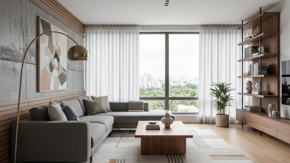 Nội Thất Cân Bằng Giữa Gỗ, Kim Loại, Vải Và Bê Tông