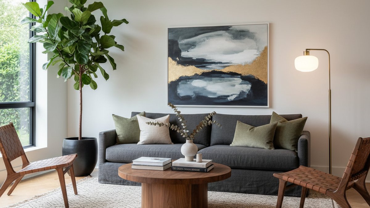 Phòng Khách, Sàn Gỗ Xương Cá, Cây Lớn