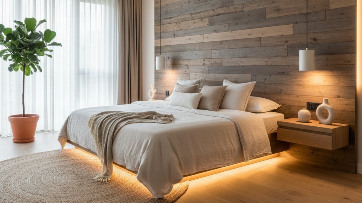 Đầu Giường Bằng Gỗ Tái Chế Tạo Điểm Nhấn Ấm Áp Cho Phòng Ngủ