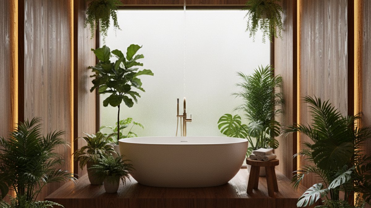 Phòng Tắm Sang Trọng Ốp Gỗ Chống Ẩm, Bồn Tắm Hiện Đại