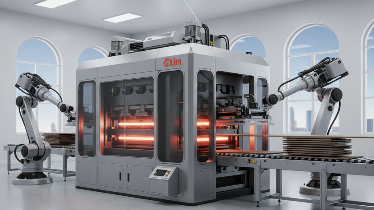 Máy Ép Nhiệt Trong Nhà Máy Sản Xuất Sàn Gỗ Công Nghiệp