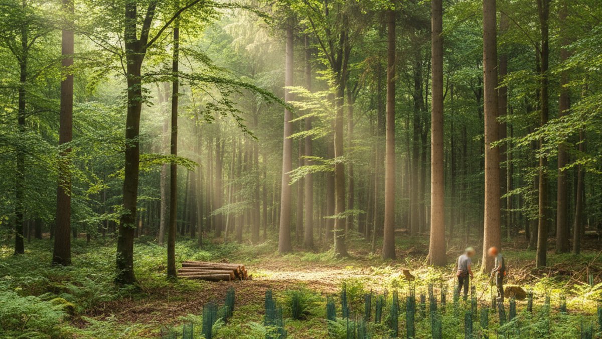 Cảnh Rừng Gỗ Tự Nhiên Xanh Tốt, Khai Thác Bền Vững