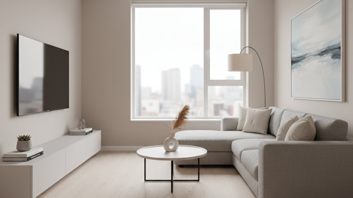 Sàn Gỗ Công Nghiệp Màu Sáng Trong Phòng Khách Chung Cư Hiện Đại