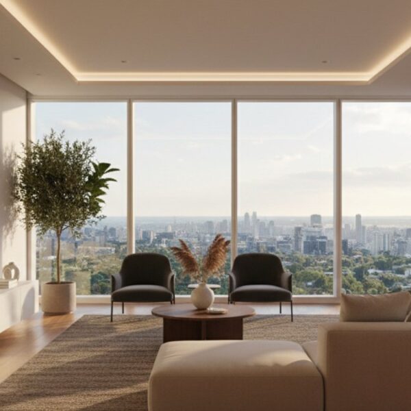 Phòng khách hiện đại với sàn gỗ tự nhiên