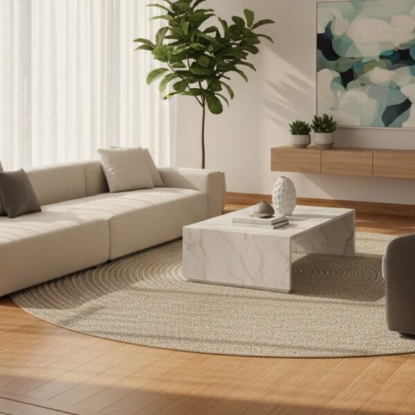 Không gian phòng khách hiện đại với sàn gỗ và phụ kiện