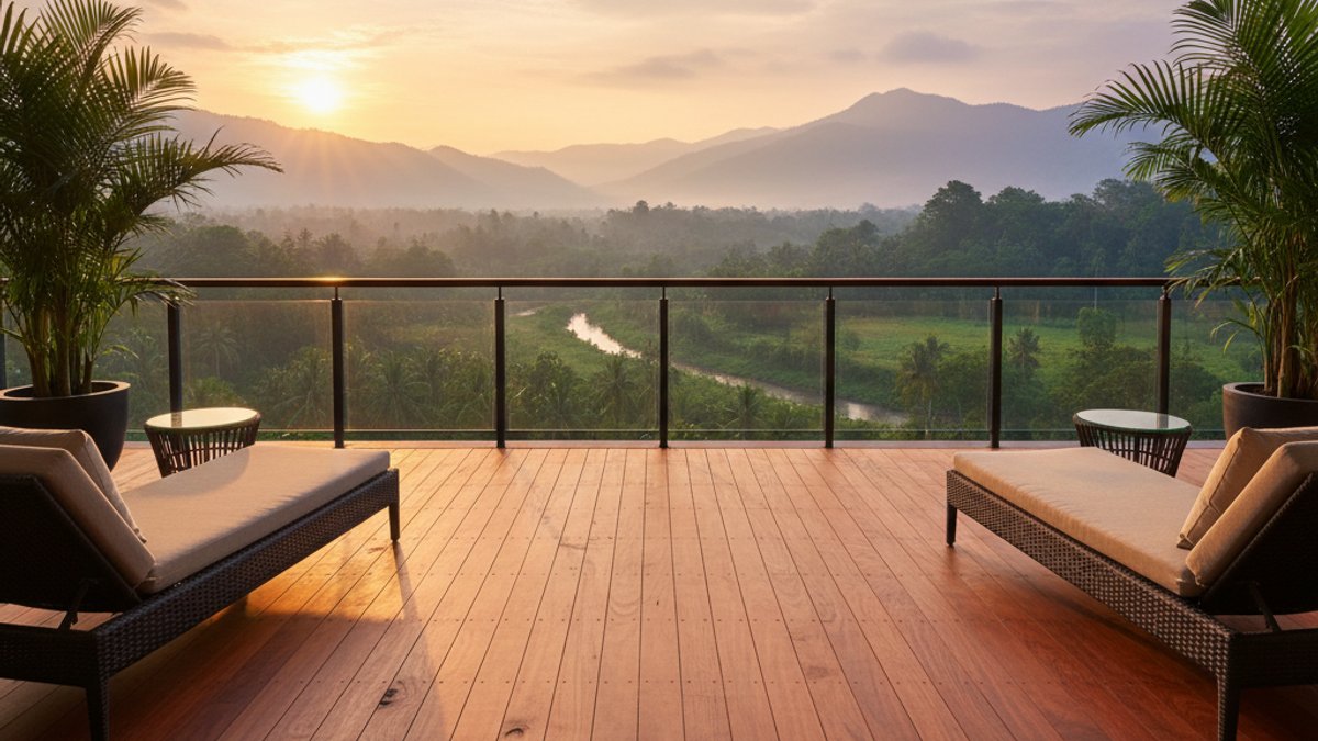Sàn Gỗ Tự Nhiên Cao Cấp, Vân Gỗ Đẹp Cho Ban Công Resort