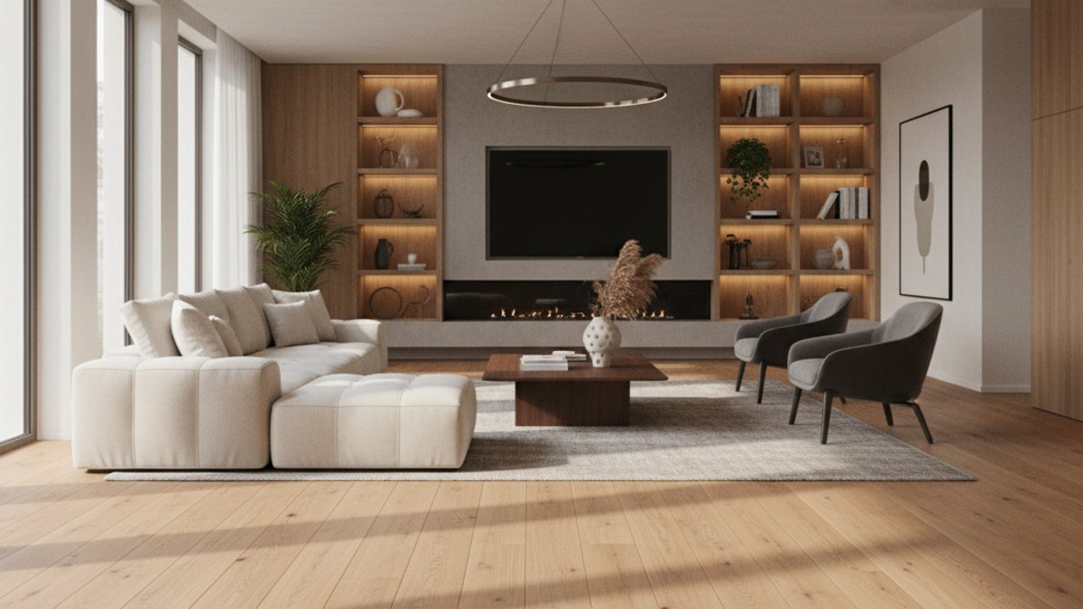 Tự Lắp Sàn Gỗ Hay Thuê Thợ Chuyên Nghiệp: Đâu Là Lựa Chọn Tối Ưu Cho Bạn? Phòng Khách Với Sàn Gỗ Tự Nhiên Đẹp, Chất Lượng Cao