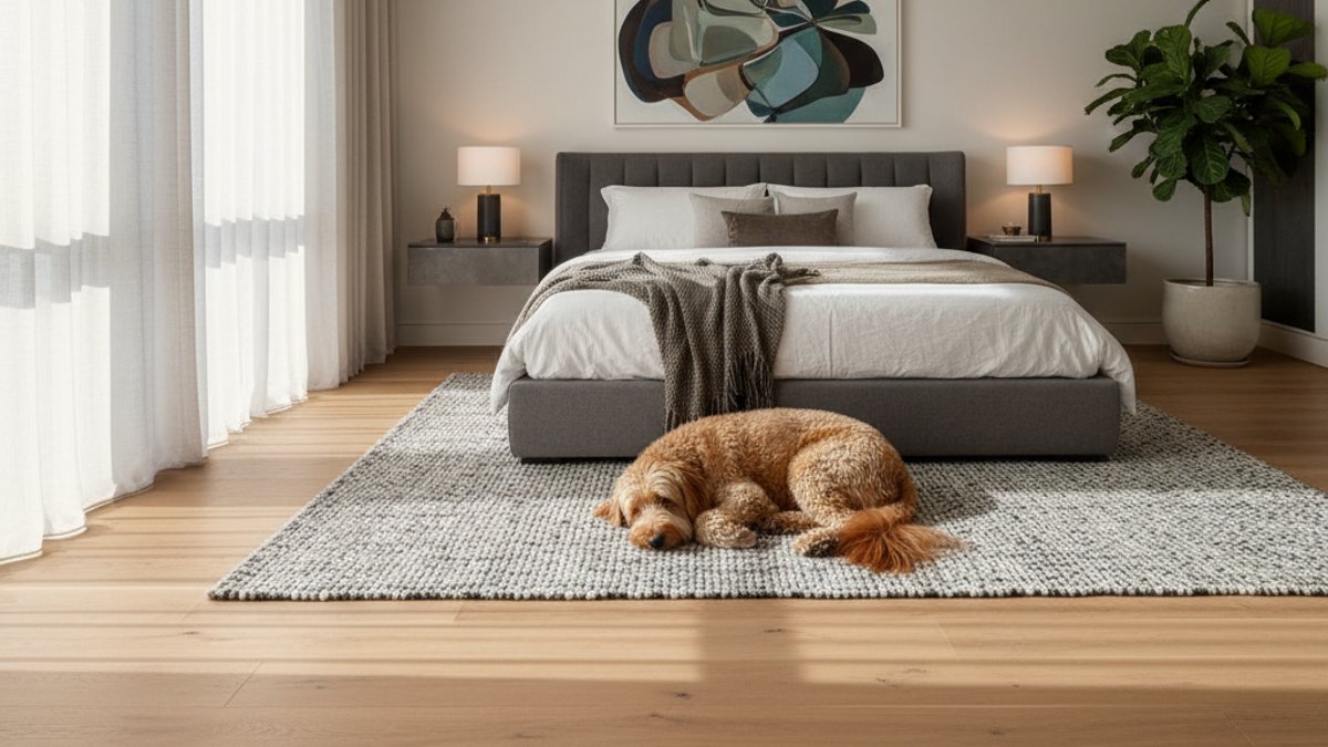 Sàn Gỗ Tự Nhiên Phòng Ngủ Có Chó