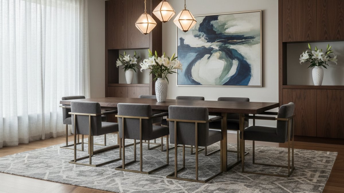 Phòng Ăn Sang Trọng Sàn Gỗ Vân Xoáy Tông Trung Tính