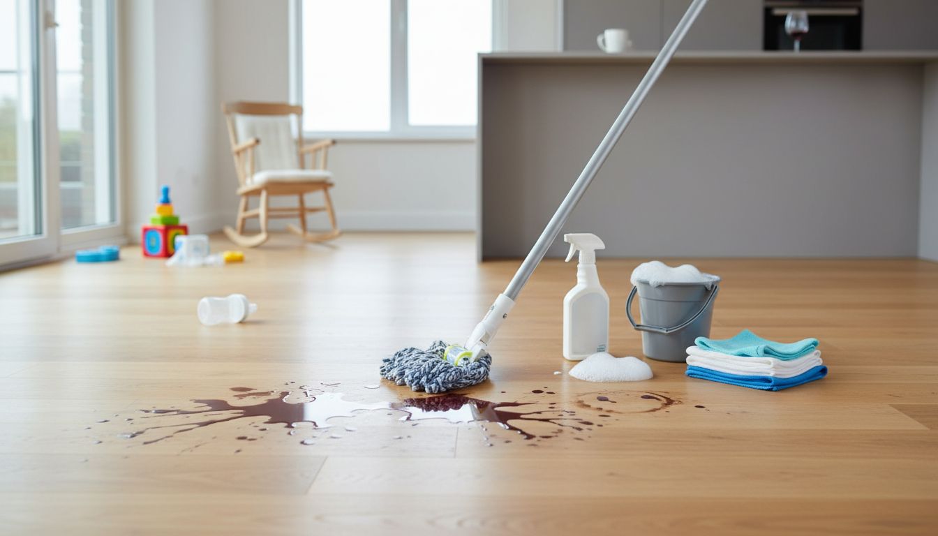 Sàn Nhà Dính Rượu Vang, Cà Phê? Bí Kíp Tẩy Sạch Mọi Vết Bẩn Cho Bố Mẹ Bỉm Sữa