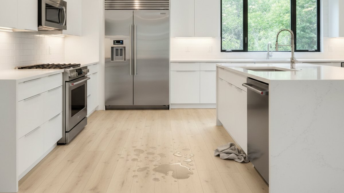 Bếp Hiện Đại Lát Sàn Nhựa Giả Gỗ Chống Nước