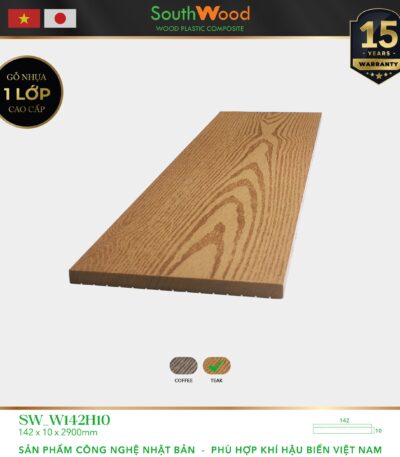 Gỗ nhựa ngoài trời South Wood SW-W142H10-Teak