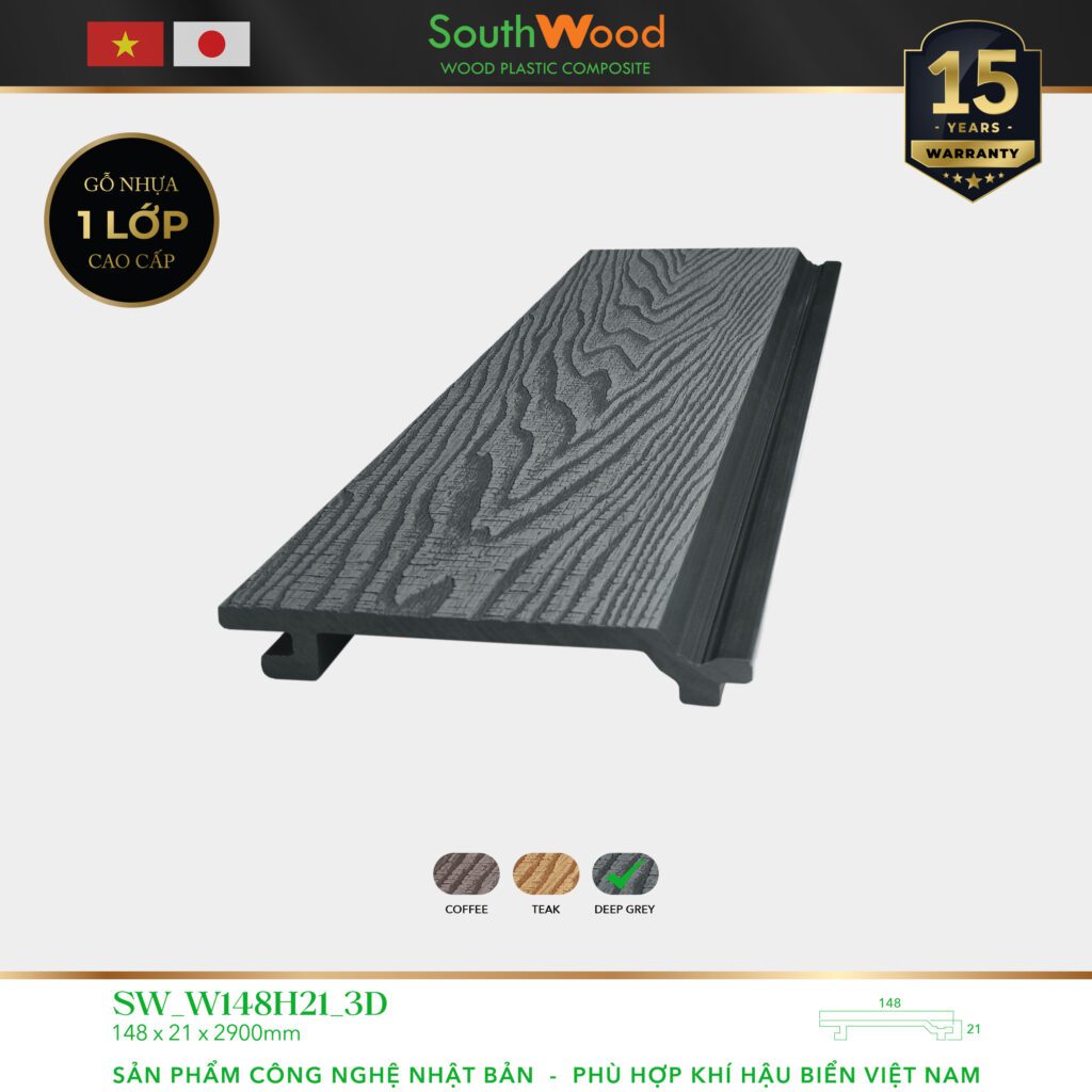 Gỗ nhựa ngoài trời South Wood SW-W146H21-3D-Deep Grey