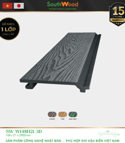 Gỗ nhựa ngoài trời South Wood SW-W146H21-3D-Deep Grey