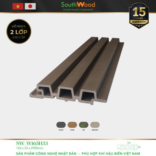 Gỗ nhựa ngoài trời South Wood SW-W165H33-IPE