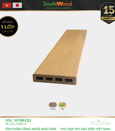 Gỗ nhựa ngoài trời South Wood SW-W98H20-Teak