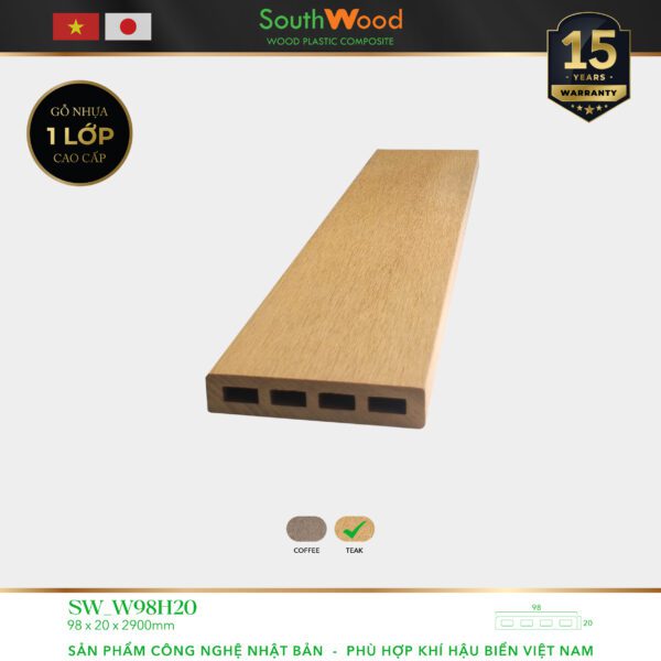 Gỗ nhựa ngoài trời South Wood SW-W98H20-Teak
