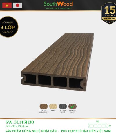 Sàn gỗ ngoài trời South Wood SW-3L145H30-Crimson Walnut