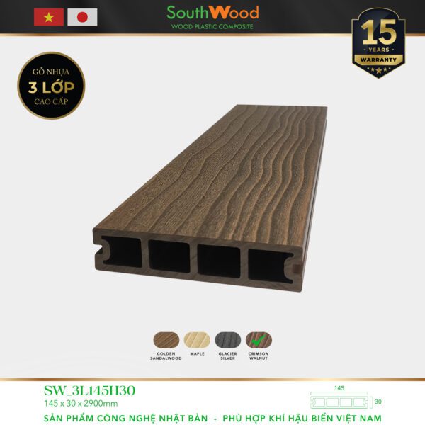 Sàn gỗ ngoài trời South Wood SW-3L145H30-Crimson Walnut